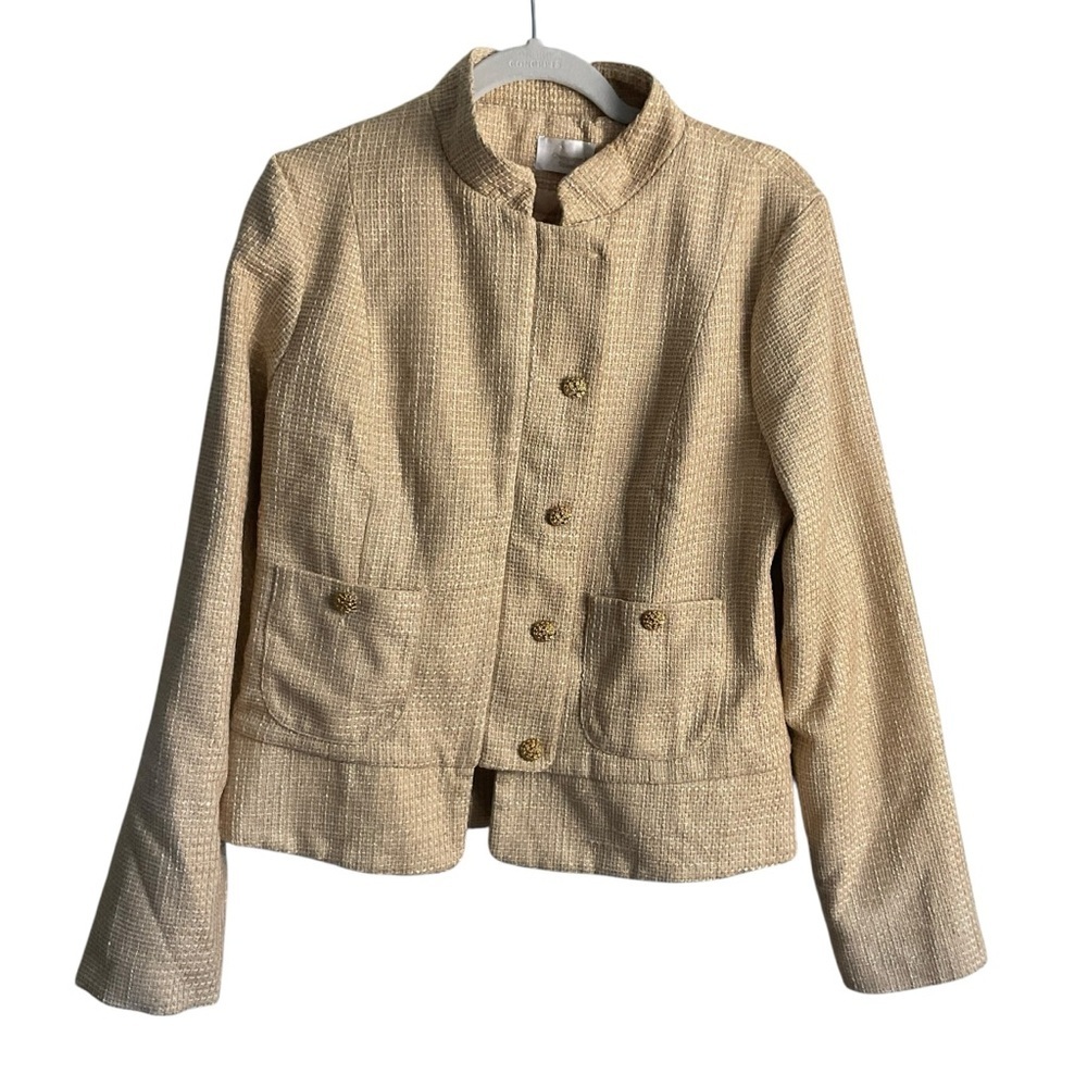 Champagne & Strawberry Gold Tweed Button Front Jacket – Size L, NWT